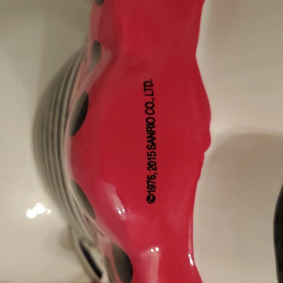 Hello Kitty Ceramic Coin Bank 8" Tall. Pink Polka Dot Skirt, Striped Blouse - Picture 6 of 10